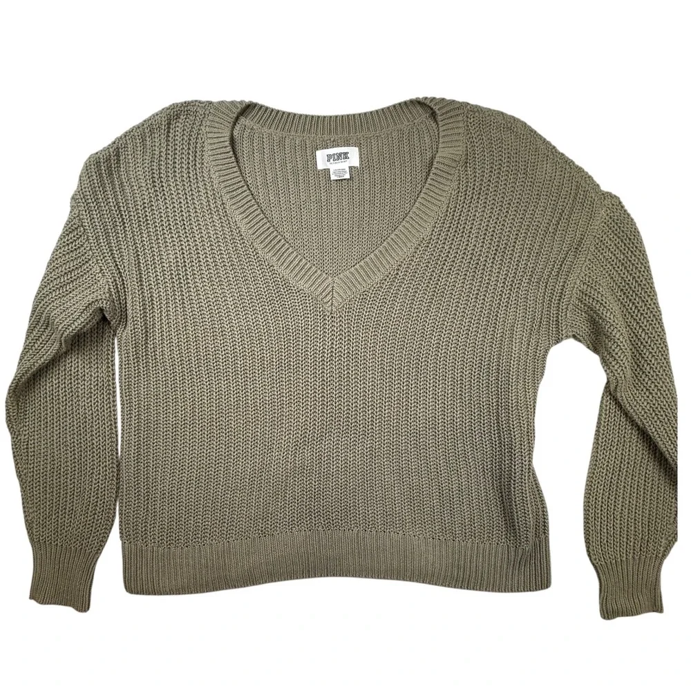 PINK Victoria's Secret Olive Green Chunky Pullover Sweater Large earthy cozy